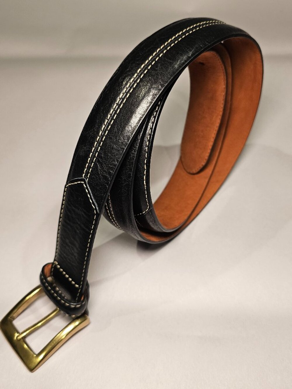 Vintage Cole Haan Black Pebbled Leather Belt Men's Size 42 Solid Brass Buckle U